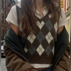 Brandy Melville Women's Brown Sweater Vest V-Neck  Wool Cashmere Blend